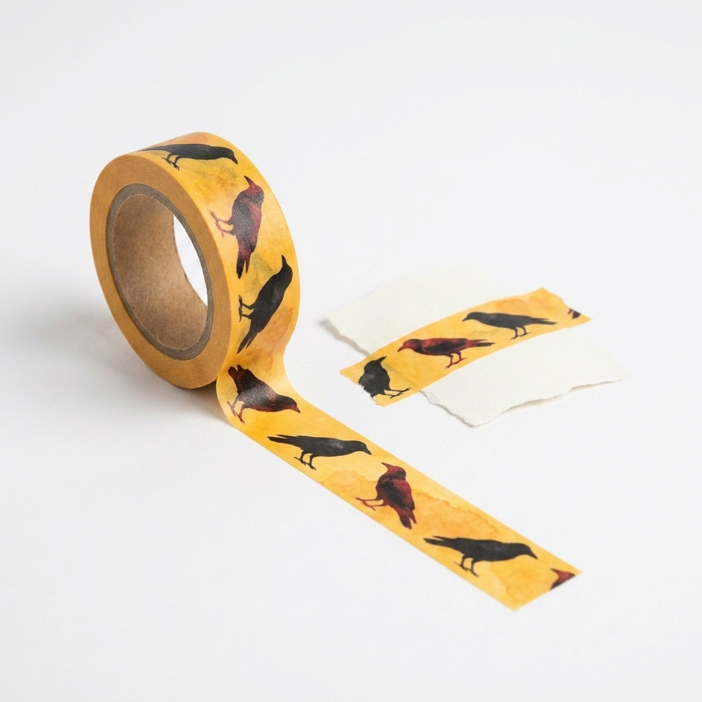 Blackbird Letterpress Flying Crows Washi Tape in Yellow studio product photo on a neutral off-white background