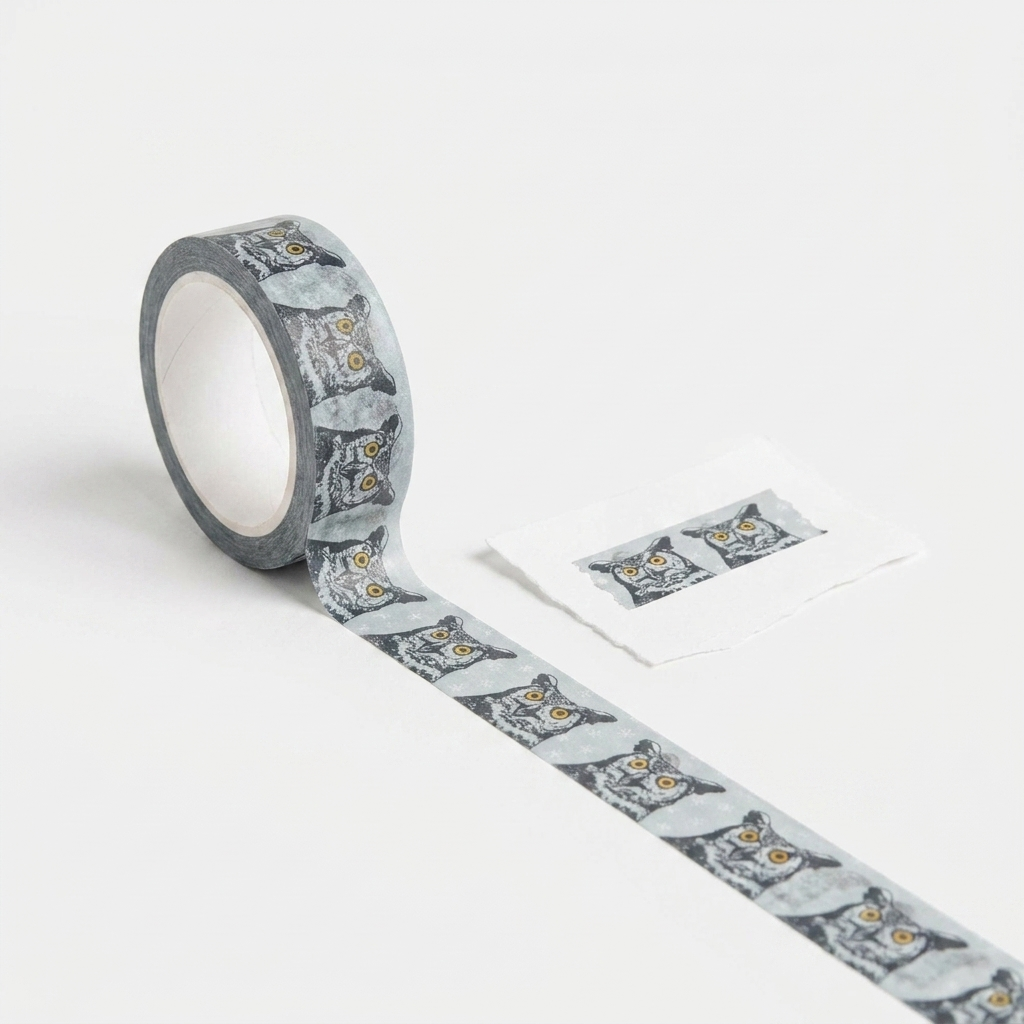Blackbird Letterpress Great Horned Owl Washi Tape studio product photo on a neutral off-white background