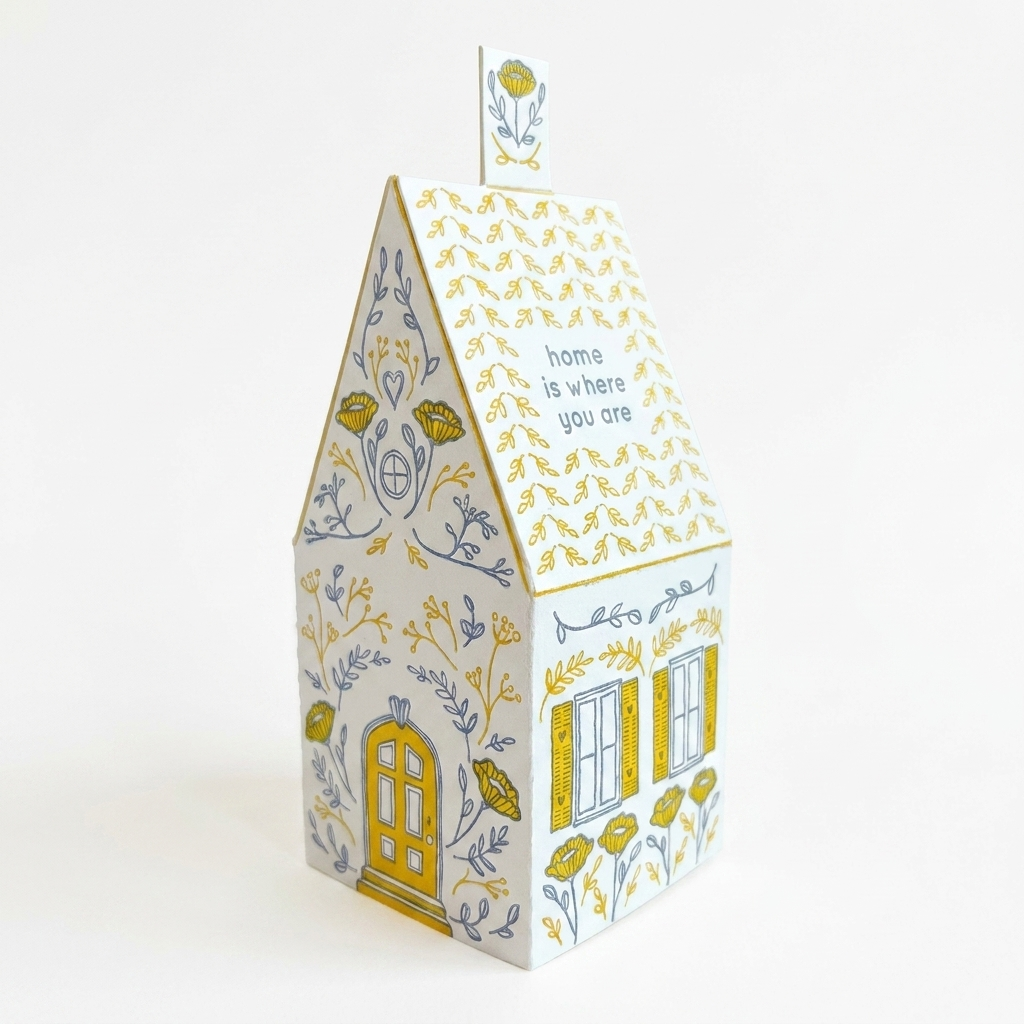 Blackbird Letterpress Home Is Where You Are 3D Die-Cut House Card studio product photo on a neutral off-white background