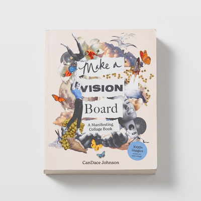 
                    
                      Chronicle Books Make a Vision Board book, colorful collage cover art featuring figures, butterflies, stars, front view on…
                    
                  