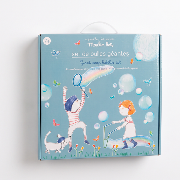 Moulin Roty Giant Soap Bubble Maker Set studio product photo on a neutral off-white background
