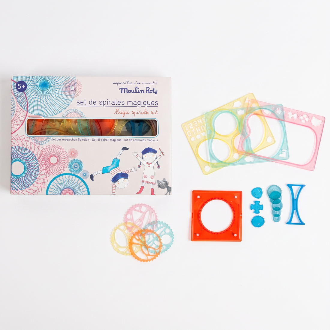 Moulin Roty Magic Spirals Drawing Tool studio product photo on a neutral off-white background