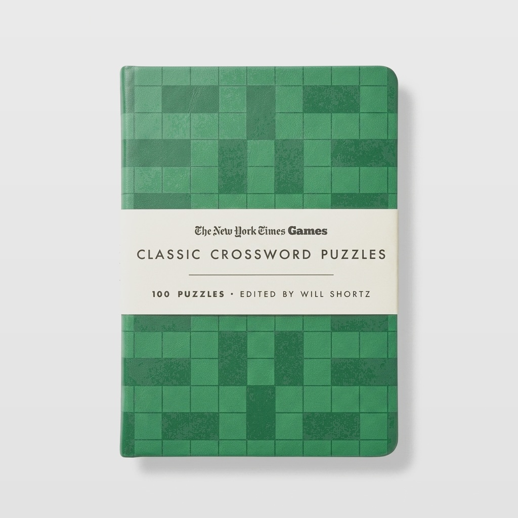Macmillan Publishers NYT Classic Crossword Puzzles: 100 Puzzles By Will Shortz studio product photo on a neutral off-white background