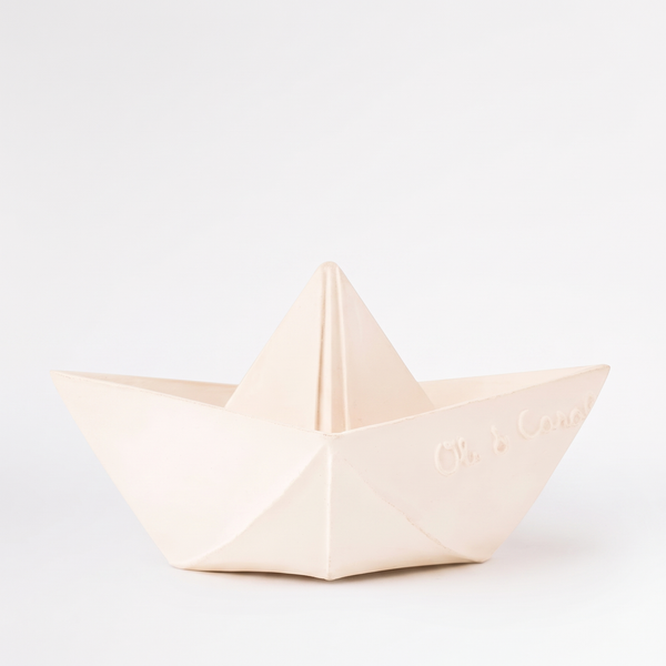 Oli & Carol Origami Boat Bath Toy & Teether - White studio product photo on a neutral off-white background