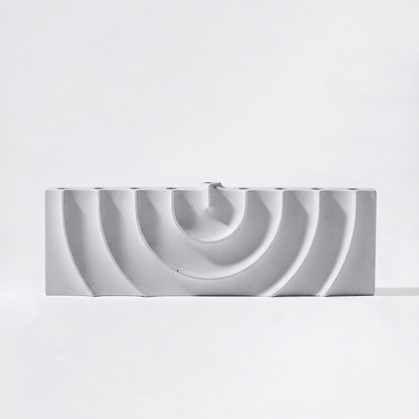 Logifaces Ripple Concrete Menorah studio product photo on a neutral off-white background