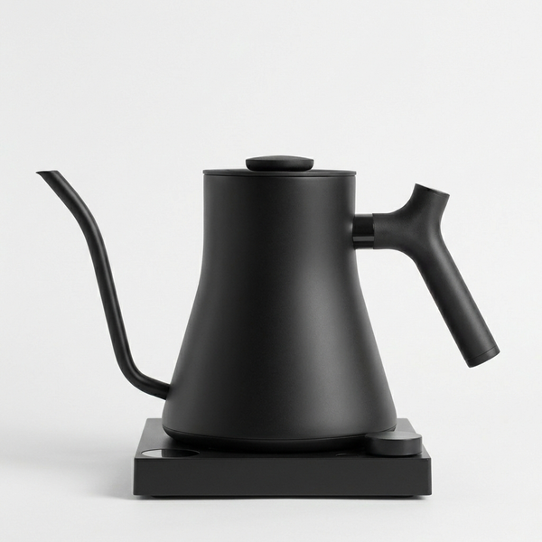 Fellow Stagg EKG Pro electric gooseneck kettle, matte black, front view on white.