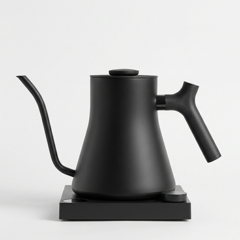 Fellow Stagg EKG Pro electric gooseneck kettle, matte black, front view on white.