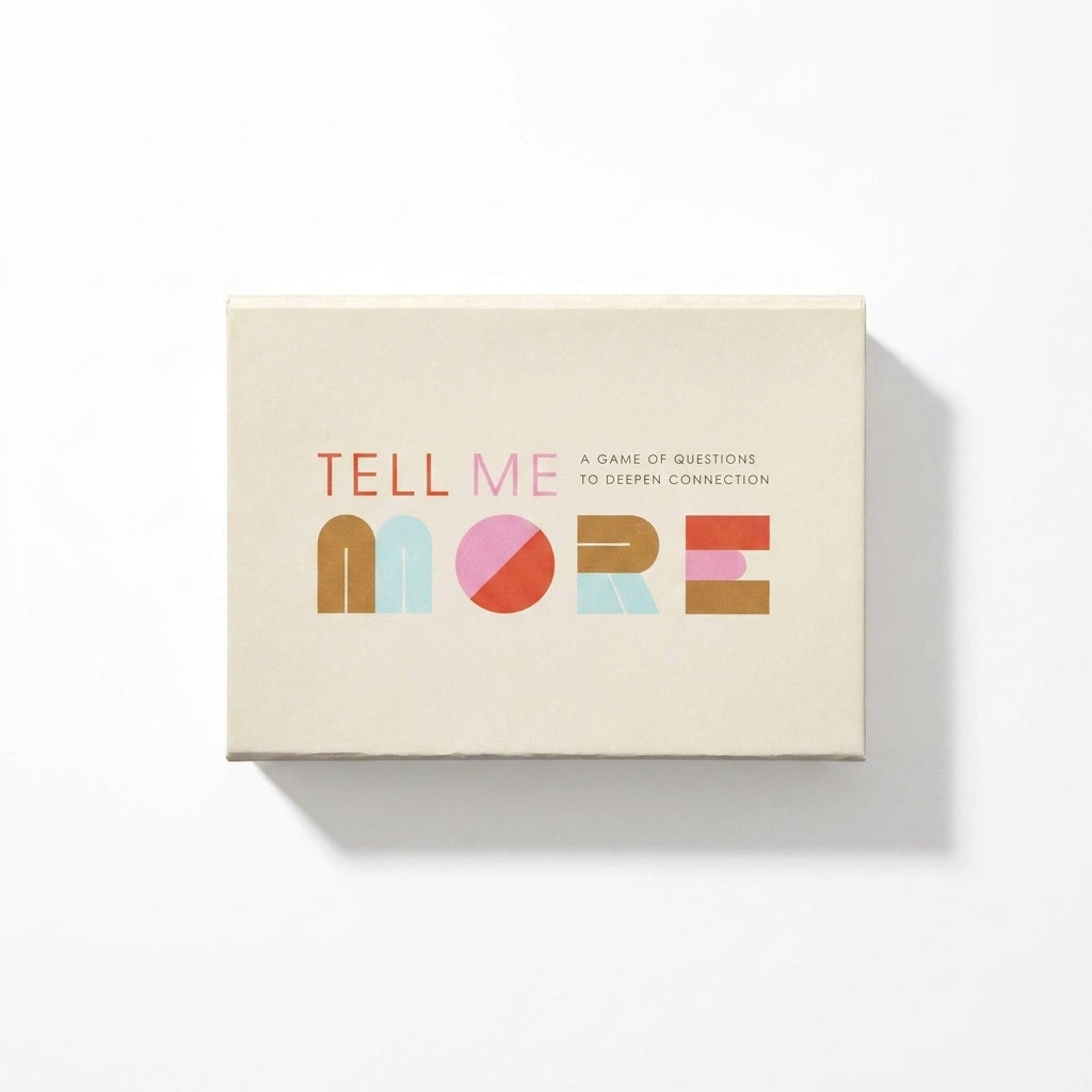 Penguin Random House Tell Me More studio product photo on a neutral off-white background
