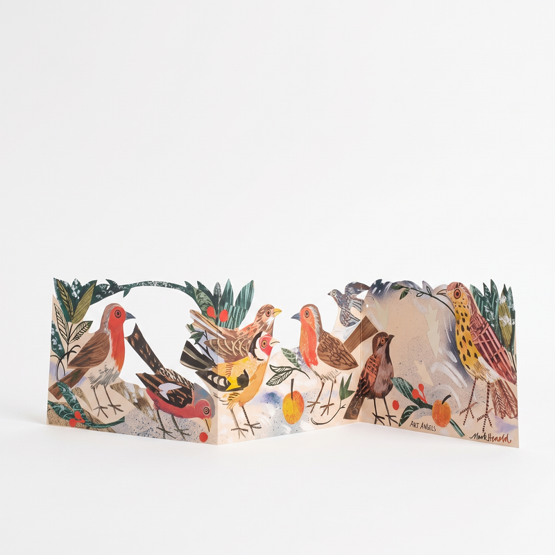 Art Angels Three Fold Winter Feast Die-Cut Card - Illustrated by Mark Hearld studio product photo on a neutral off-white background