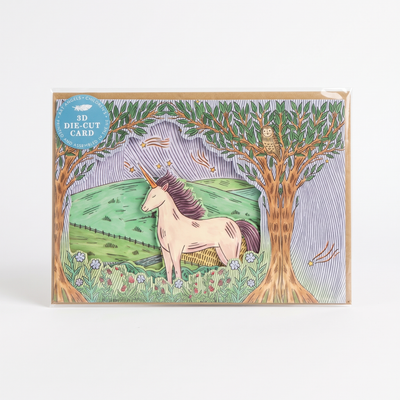 
                    
                      Twilight Unicorn Die-Cut Card, Fee Greening illustration, multi-layered 3D paper design, with blue '3D' sticker, sealed in…
                    
                  