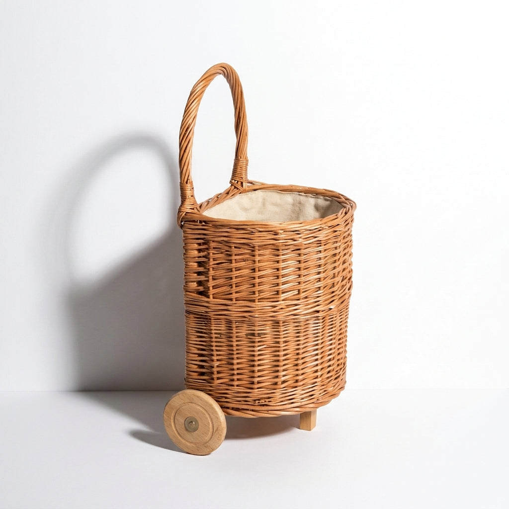 Egmont Wicker Shopping Caddy with Natural Fabric studio product photo on a neutral off-white background