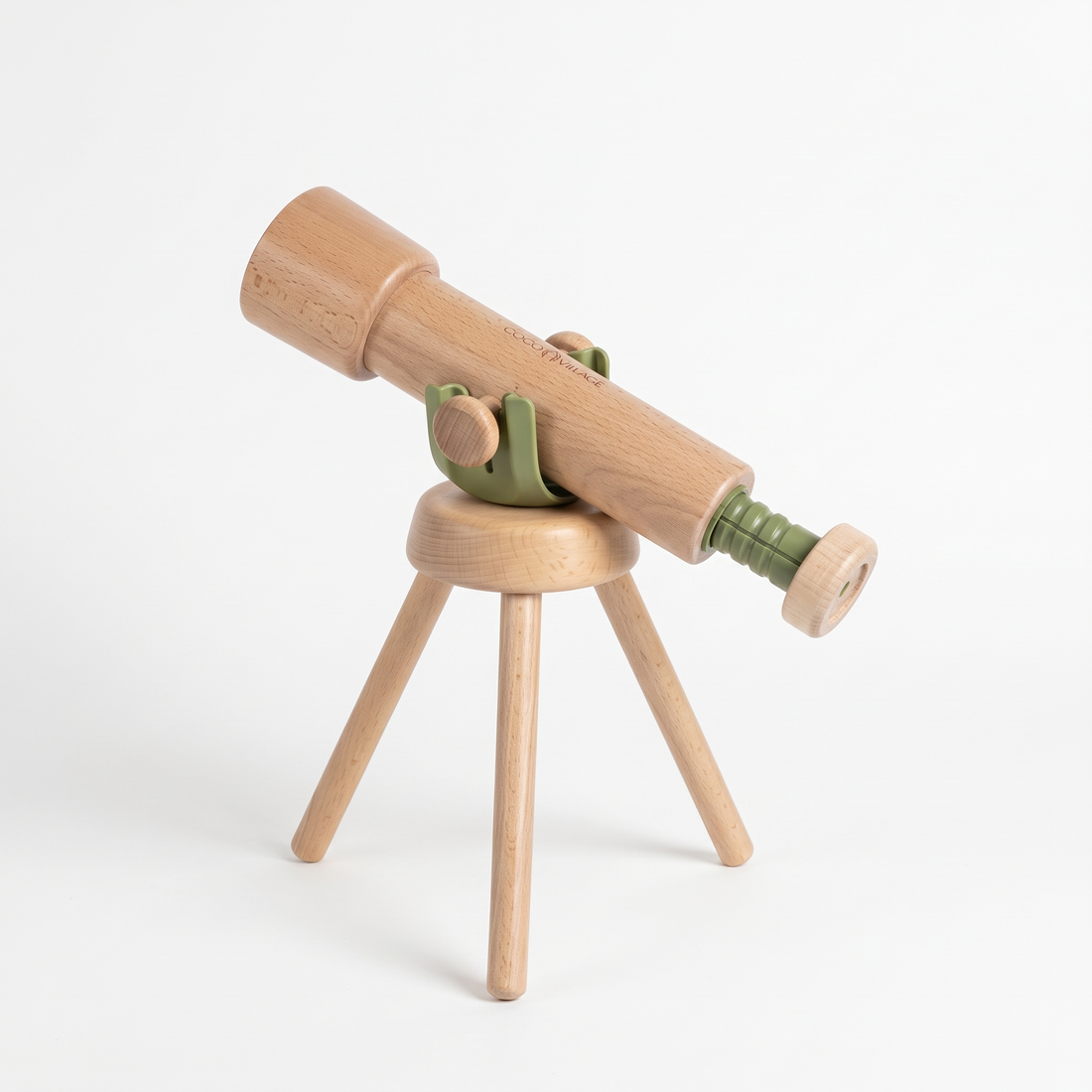 Coco Village Wooden Tripod Telescope studio product photo on a neutral off-white background