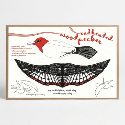 
                    
                      Woodpecker Pop-Out Die-Cut greeting card, white cotton paper, full card front with red and black bird art & assembly…
                    
                  